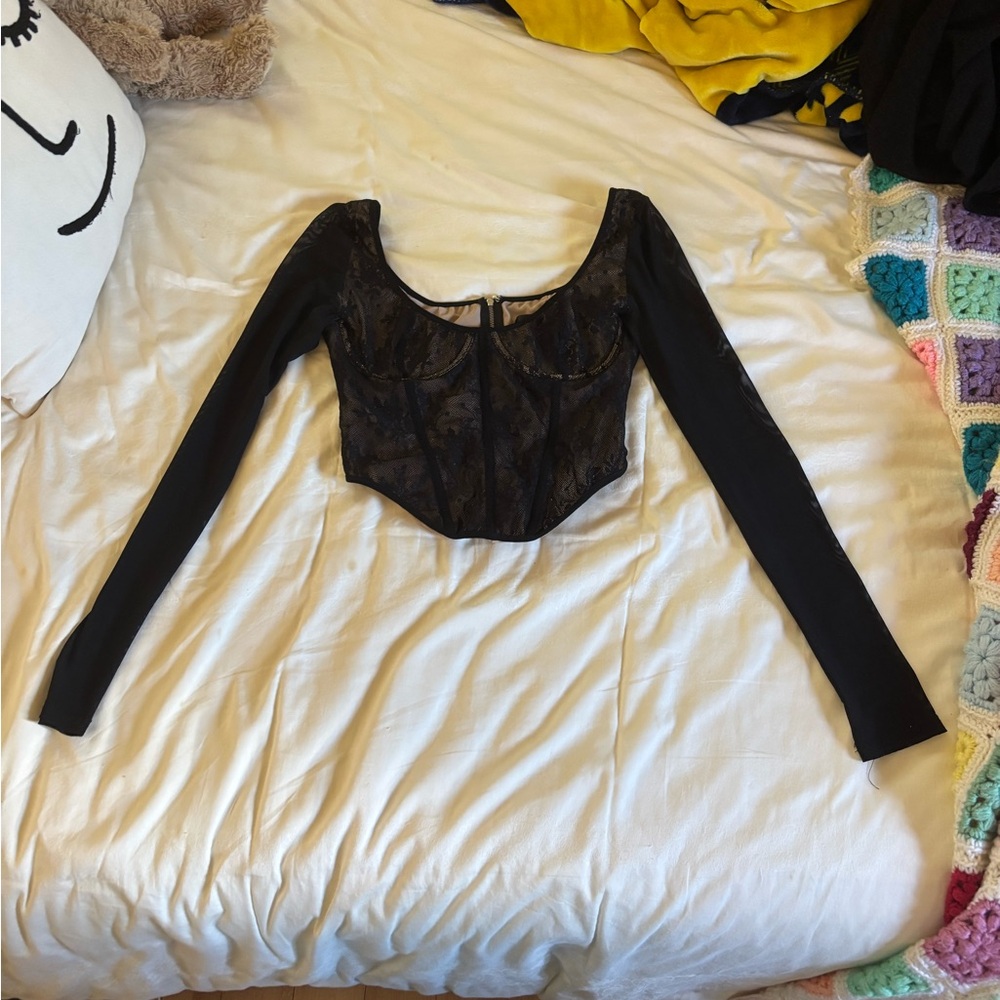 Wildfox Black Lace Crop Top